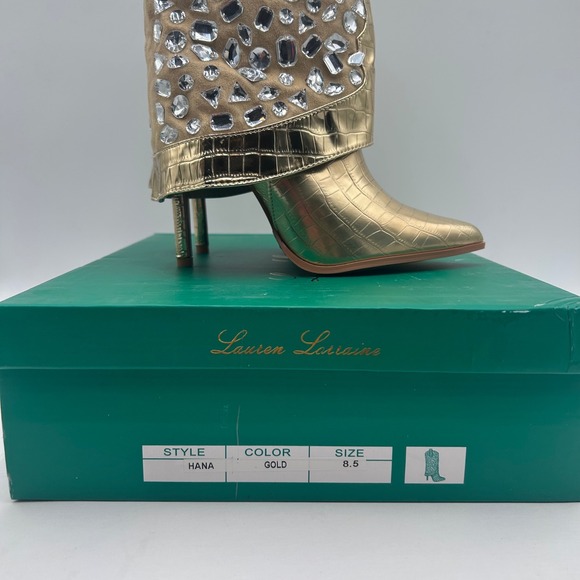 Lauren Lorraine Hana Gold Sparkle Embellished Rhinestone Western Boots Size 8.5 - Picture 2 of 9